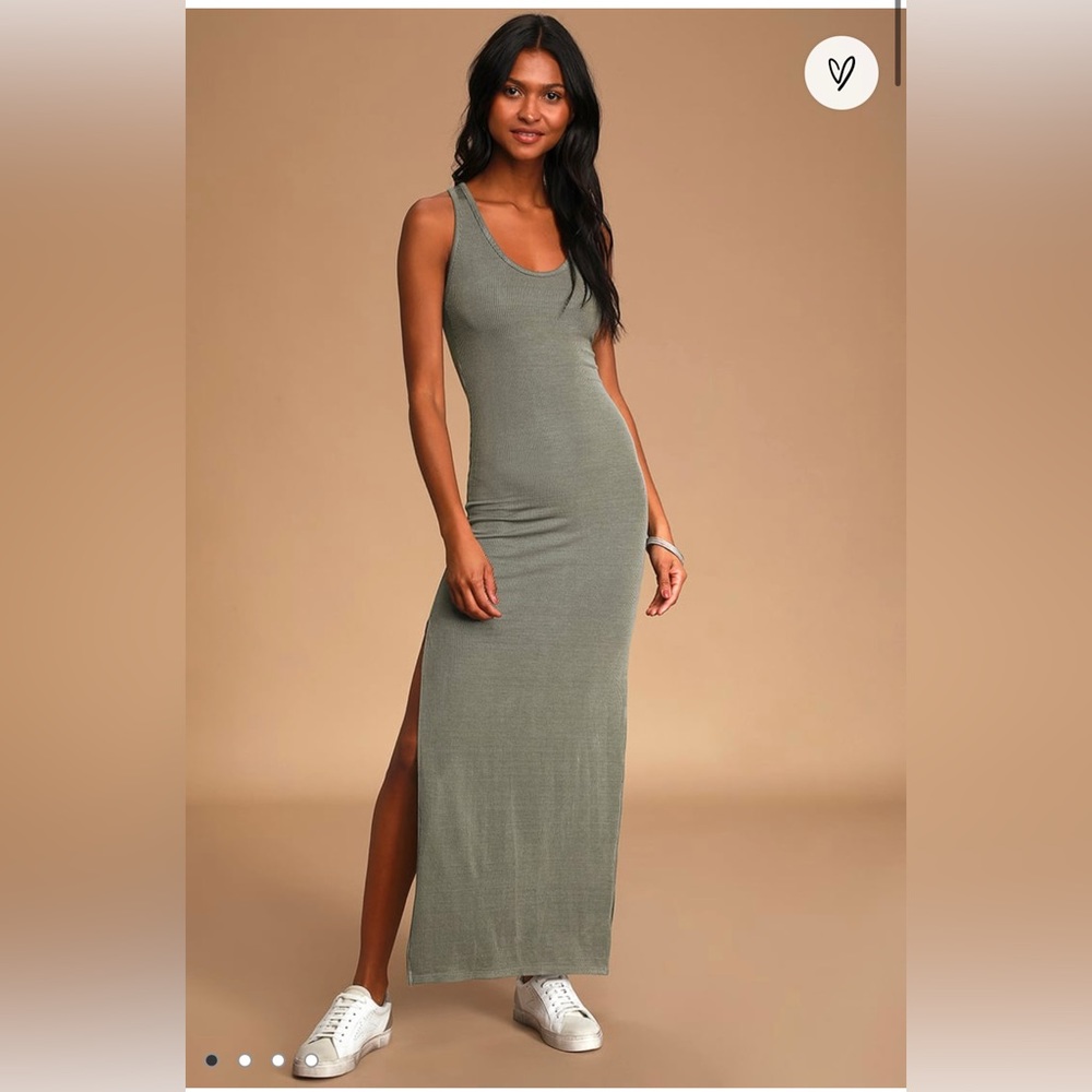 Lulus Relaxed but Not Least Sage Green Ribbed Sleeveless Maxi Dress